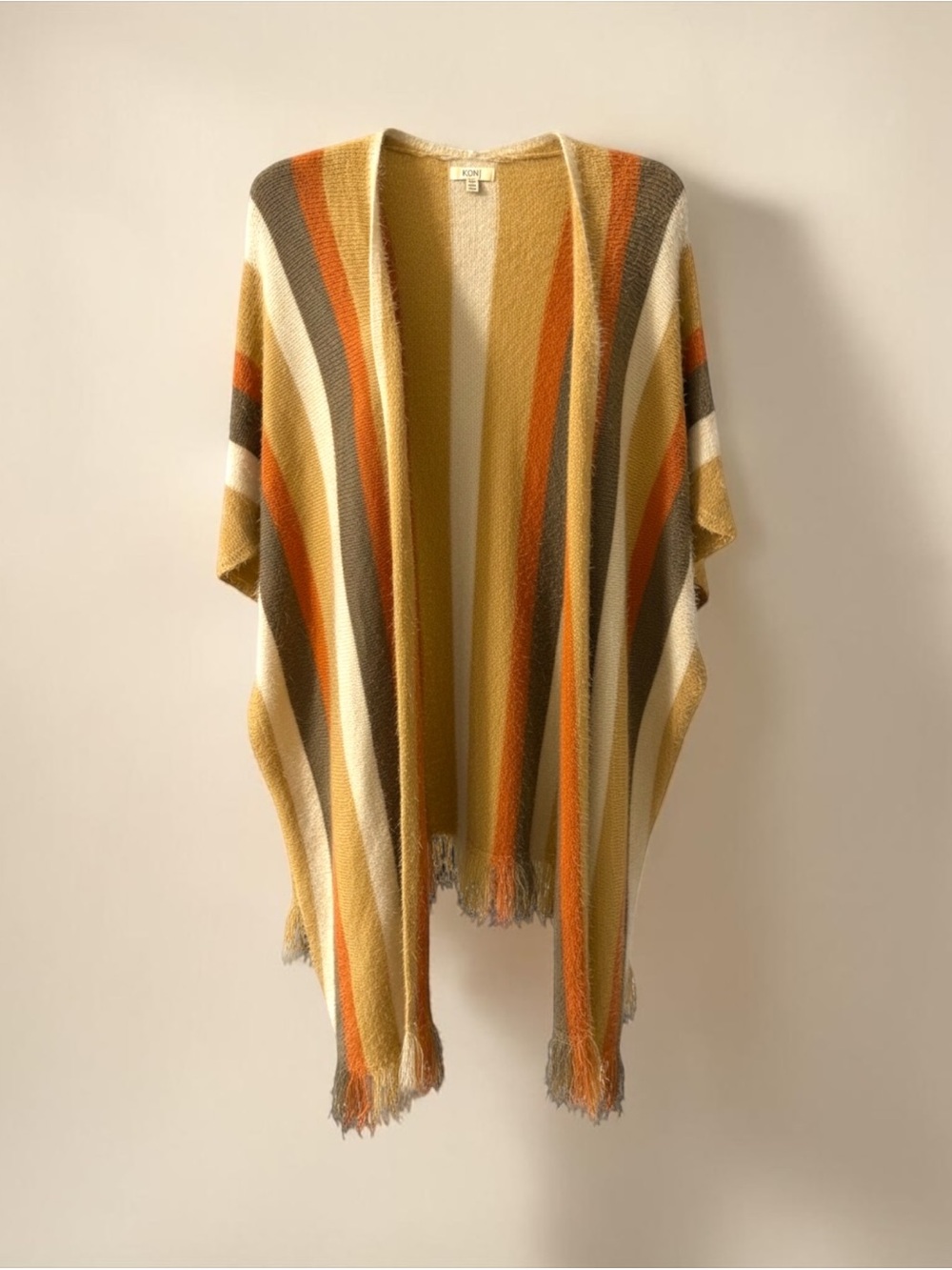Kori America Striped Boho Fringe Kimono Wrap - M/L - Earth Tones‎